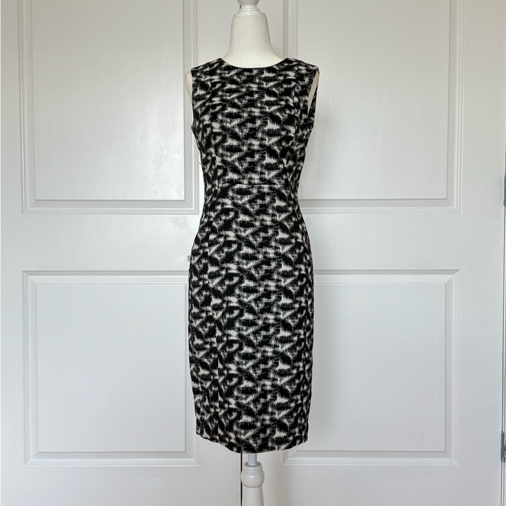 Calvin Klein Black & White Patterned Midi Sheath Dress